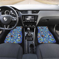 Hawaiian Island Shapes-Iconic Landscape Car Mats with Plumeria and Palaka Blue Color LT03 Set 2pcs - Front Blue - Polynesian Pride