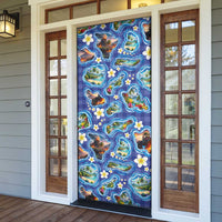 Hawaiian Island Shapes-Iconic Landscape Door Cover with Plumeria and Palaka Blue Color LT03 - Polynesian Pride