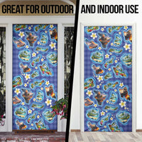 Hawaiian Island Shapes-Iconic Landscape Door Cover with Plumeria and Palaka Blue Color LT03 - Polynesian Pride
