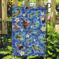 Hawaiian Island Shapes-Iconic Landscape Garden Flag with Plumeria and Palaka Blue Color LT03 Garden Flag Blue - Polynesian Pride