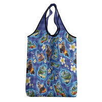 Hawaiian Island Shapes-Iconic Landscape Grocery Bag with Plumeria and Palaka Blue Color LT03 - Polynesian Pride