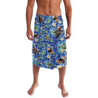 Hawaiian Island Shapes-Iconic Landscape Lavalava with Plumeria and Palaka Blue Color
