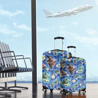 Hawaiian Island Shapes-Iconic Landscape Luggage Cover with Plumeria and Palaka Blue Color LT03 - Polynesian Pride