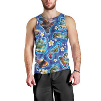 Hawaiian Island Shapes-Iconic Landscape Men Tank Top with Plumeria and Palaka Blue Color LT03 - Polynesian Pride