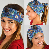 Hawaiian Island Shapes-Iconic Landscape Neck Gaiter with Plumeria and Palaka Blue Color LT03 - Polynesian Pride