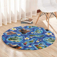 Hawaiian Island Shapes-Iconic Landscape Round Carpet with Plumeria and Palaka Blue Color LT03 - Polynesian Pride