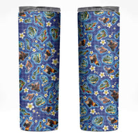 Hawaiian Island Shapes-Iconic Landscape Skinny Tumbler with Plumeria and Palaka Blue Color LT03 Blue - Polynesian Pride