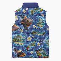 Hawaiian Island Shapes-Iconic Landscape Sleeveless Puffer Jacket with Plumeria and Palaka Blue Color LT03 - Polynesian Pride