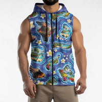 Hawaiian Island Shapes-Iconic Landscape Sleeveless Zip Hoodie with Plumeria and Palaka Blue Color LT03 - Polynesian Pride