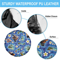 Hawaiian Island Shapes-Iconic Landscape Spare Tire Cover with Plumeria and Palaka Blue Color LT03 - Polynesian Pride