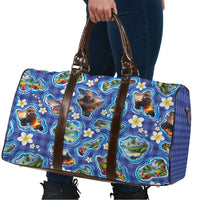 Hawaiian Island Shapes-Iconic Landscape Travel Bag with Plumeria and Palaka Blue Color LT03 - Polynesian Pride