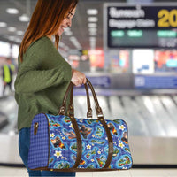 Hawaiian Island Shapes-Iconic Landscape Travel Bag with Plumeria and Palaka Blue Color LT03 - Polynesian Pride