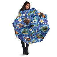 Hawaiian Island Shapes-Iconic Landscape Umbrella with Plumeria and Palaka Blue Color LT03 - Polynesian Pride