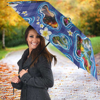 Hawaiian Island Shapes-Iconic Landscape Umbrella with Plumeria and Palaka Blue Color LT03 - Polynesian Pride