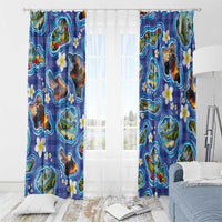 Hawaiian Island Shapes-Iconic Landscape Window Curtain with Plumeria and Palaka Blue Color LT03 - Polynesian Pride