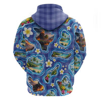Hawaiian Island Shapes-Iconic Landscape Zip Hoodie with Plumeria and Palaka Blue Color LT03 - Polynesian Pride