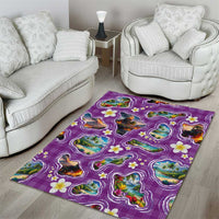 Hawaiian Island Shapes-Iconic Landscape Area Rug with Plumeria and Palaka Purple Color LT03 - Polynesian Pride