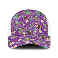 Hawaiian Island Shapes-Iconic Landscape Baseball Net Cap with Plumeria and Palaka Purple Color LT03 One Size White Purple - Polynesian Pride