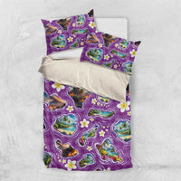 Hawaiian Island Shapes-Iconic Landscape Bedding Set with Plumeria and Palaka Purple Color LT03 US Twin 172cm x 218cm Purple - Polynesian Pride