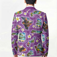 Hawaiian Island Shapes-Iconic Landscape Blazer with Plumeria and Palaka Purple Color LT03 - Polynesian Pride