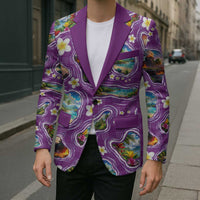 Hawaiian Island Shapes-Iconic Landscape Blazer with Plumeria and Palaka Purple Color LT03 - Polynesian Pride