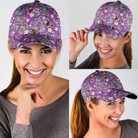 Hawaiian Island Shapes-Iconic Landscape Classic Cap with Plumeria and Palaka Purple Color LT03 - Polynesian Pride