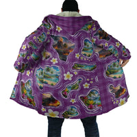 Hawaiian Island Shapes-Iconic Landscape Cloak with Plumeria and Palaka Purple Color LT03 - Polynesian Pride