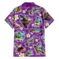 Hawaiian Island Shapes-Iconic Landscape Family Matching Mermaid Dress and Hawaiian Shirt with Plumeria and Palaka Purple Color LT03 - Polynesian Pride