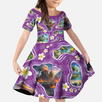 Hawaiian Island Shapes-Iconic Landscape Family Matching Off Shoulder Maxi Dress and Hawaiian Shirt with Plumeria and Palaka Purple Color LT03 Daughter's Dress Purple - Polynesian Pride