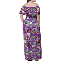 Hawaiian Island Shapes-Iconic Landscape Family Matching Off Shoulder Maxi Dress and Hawaiian Shirt with Plumeria and Palaka Purple Color LT03 - Polynesian Pride