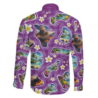 Hawaiian Island Shapes-Iconic Landscape Family Matching Off Shoulder Short Dress and Hawaiian Shirt with Plumeria and Palaka Purple Color LT03 - Polynesian Pride