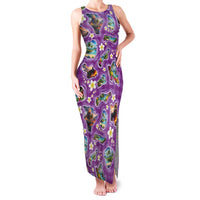 Hawaiian Island Shapes-Iconic Landscape Family Matching Tank Maxi Dress and Hawaiian Shirt with Plumeria and Palaka Purple Color LT03 Mom's Dress Purple - Polynesian Pride