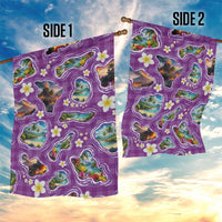 Hawaiian Island Shapes-Iconic Landscape Garden Flag with Plumeria and Palaka Purple Color LT03 - Polynesian Pride
