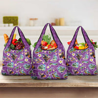 Hawaiian Island Shapes-Iconic Landscape Grocery Bag with Plumeria and Palaka Purple Color LT03 3-pack One Size Purple - Polynesian Pride
