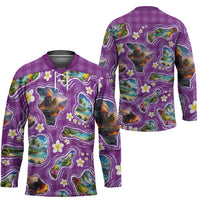 Hawaiian Island Shapes-Iconic Landscape Hockey Jersey with Plumeria and Palaka Purple Color LT03 - Polynesian Pride