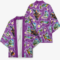 Hawaiian Island Shapes-Iconic Landscape Kimono with Plumeria and Palaka Purple Color LT03 - Polynesian Pride