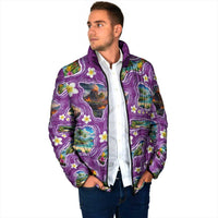 Hawaiian Island Shapes-Iconic Landscape Padded Jacket with Plumeria and Palaka Purple Color LT03 - Polynesian Pride