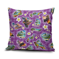 Hawaiian Island Shapes-Iconic Landscape Pillow Cover with Plumeria and Palaka Purple Color LT03 Purple - Polynesian Pride