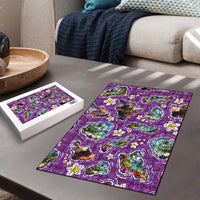 Hawaiian Island Shapes-Iconic Landscape Puzzle with Plumeria and Palaka Purple Color LT03 - Polynesian Pride