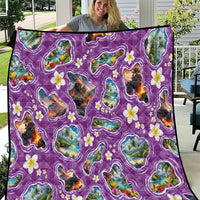 Hawaiian Island Shapes-Iconic Landscape Quilt with Plumeria and Palaka Purple Color LT03 Purple - Polynesian Pride