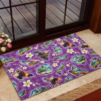 Hawaiian Island Shapes-Iconic Landscape Rubber Doormat with Plumeria and Palaka Purple Color LT03 - Polynesian Pride