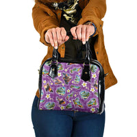 Hawaiian Island Shapes-Iconic Landscape Shoulder Handbag with Plumeria and Palaka Purple Color LT03 One Size Purple - Polynesian Pride