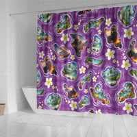 Hawaiian Island Shapes-Iconic Landscape Shower Curtain with Plumeria and Palaka Purple Color LT03 - Polynesian Pride