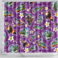 Hawaiian Island Shapes-Iconic Landscape Shower Curtain with Plumeria and Palaka Purple Color LT03 - Polynesian Pride