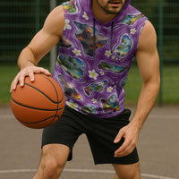 Hawaiian Island Shapes-Iconic Landscape Sleeveless Hoodie with Plumeria and Palaka Purple Color LT03 - Polynesian Pride