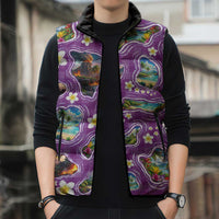 Hawaiian Island Shapes-Iconic Landscape Sleeveless Puffer Jacket with Plumeria and Palaka Purple Color LT03 - Polynesian Pride