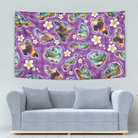 Hawaiian Island Shapes-Iconic Landscape Tapestry with Plumeria and Palaka Purple Color LT03 - Polynesian Pride