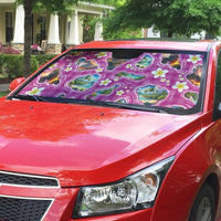 Hawaiian Island Shapes-Iconic Landscape Auto Sun Shade with Plumeria and Palaka Pink Color LT03 - Polynesian Pride