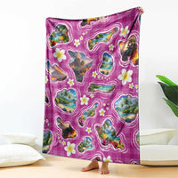Hawaiian Island Shapes-Iconic Landscape Blanket with Plumeria and Palaka Pink Color LT03 - Polynesian Pride