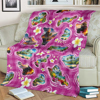 Hawaiian Island Shapes-Iconic Landscape Blanket with Plumeria and Palaka Pink Color LT03 - Polynesian Pride